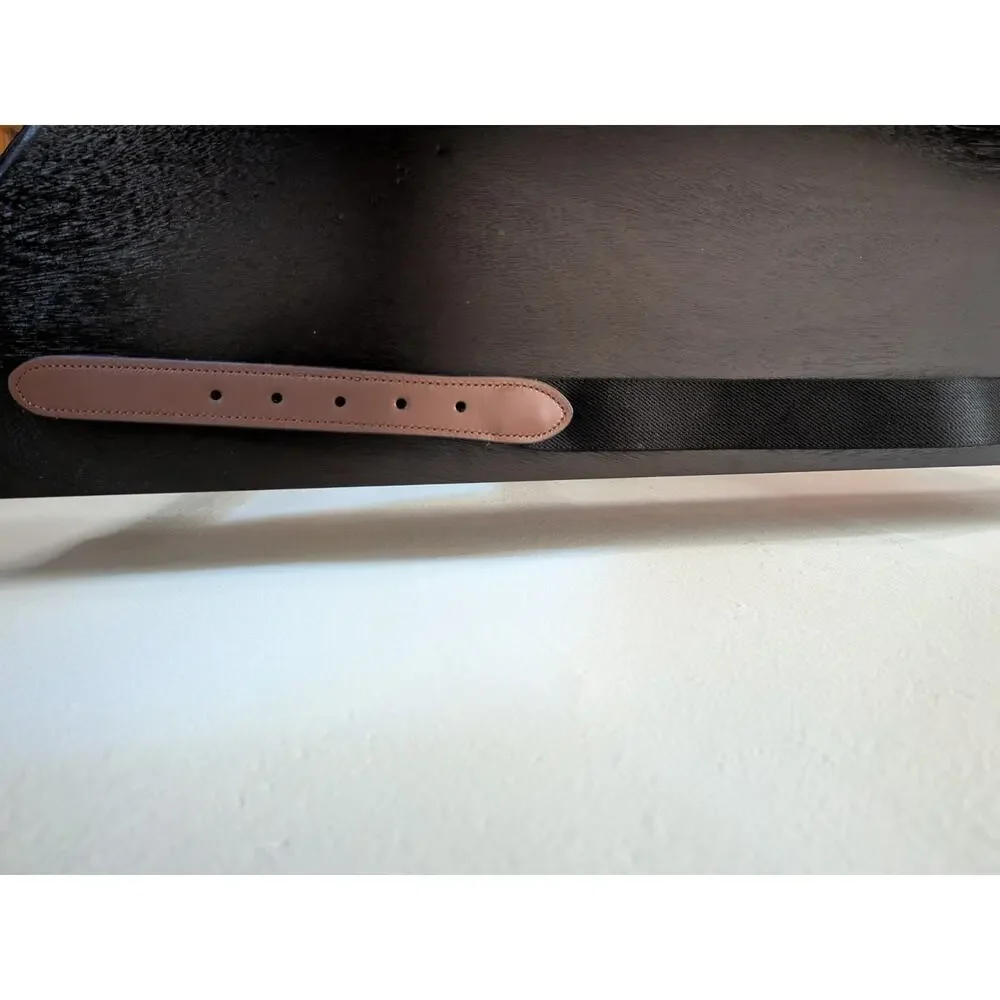 Lands' End Men's Stretch Belt Size 44 Black Elastic Cognac Leather Buckle